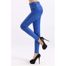 Hohe Kunstleder Leggings blau